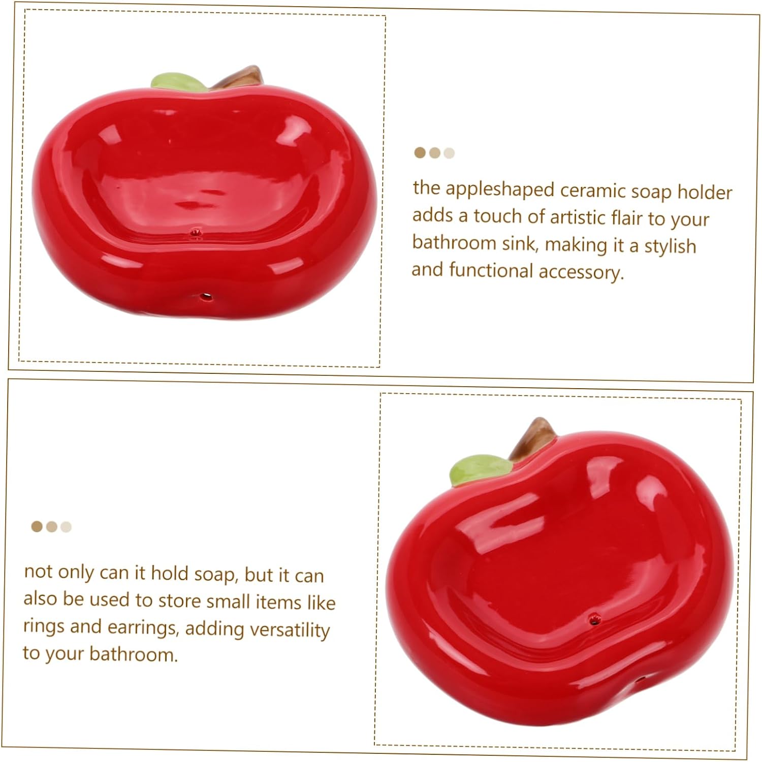 BRIGHTFUFU Apple Shaped Ceramic Soap Dish with Drainage