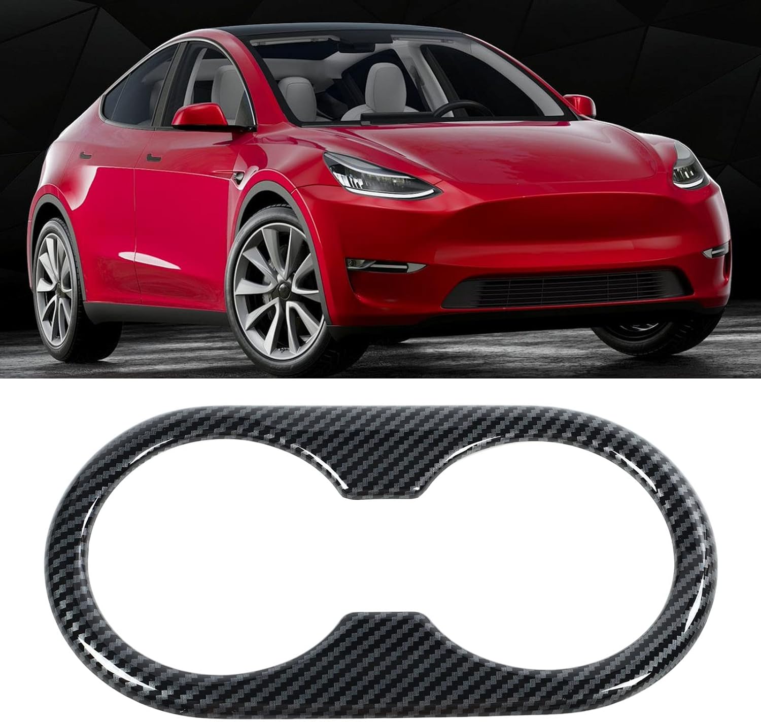 Zizev Rear Seat Cup Holder Cover with Carbon Fiber Look