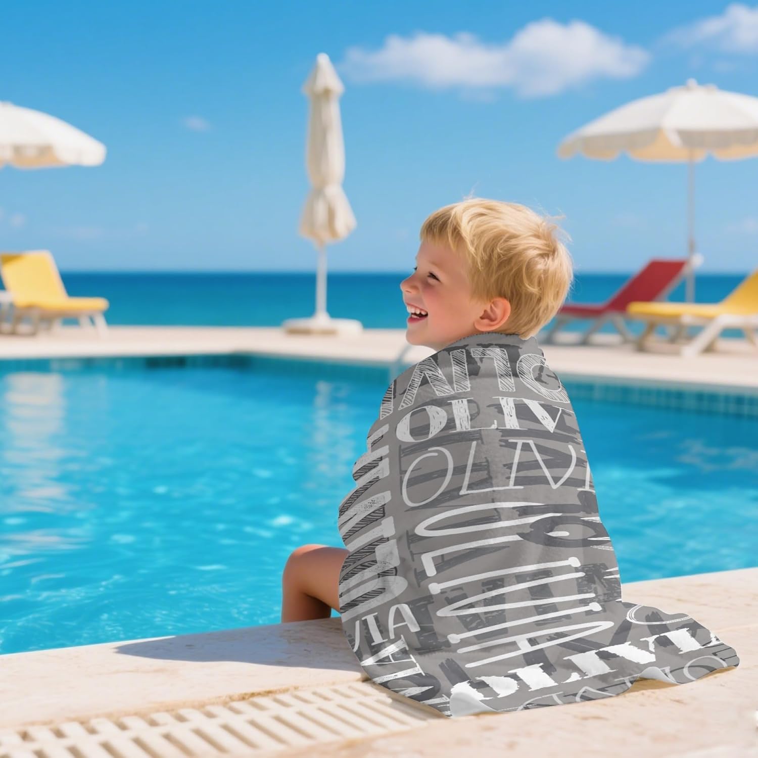 Custom Beach Towel with Names - Grey Oversized 32x72 1
