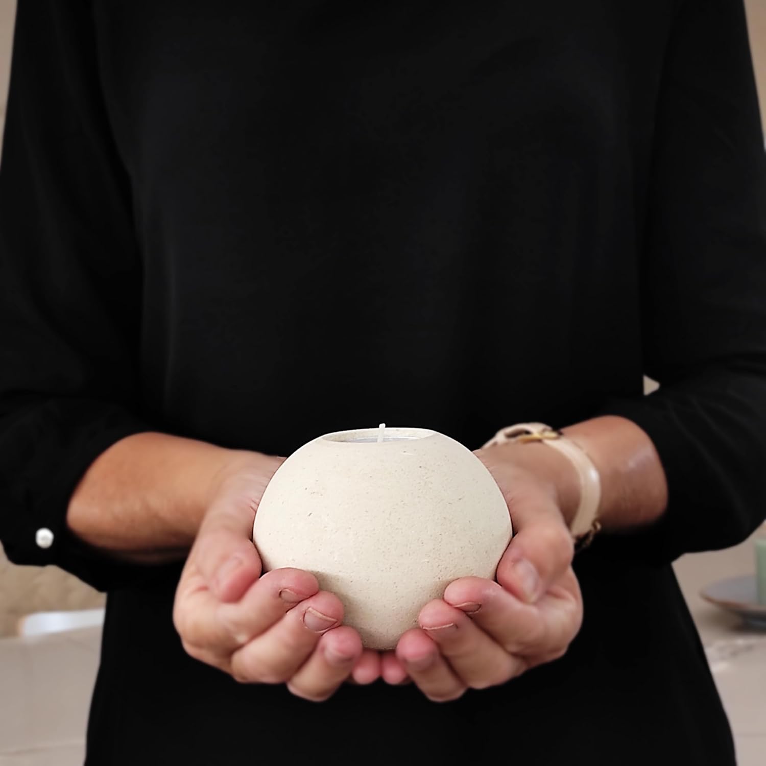 Handmade Stone Sphere Candle Holder - Gift Box Included