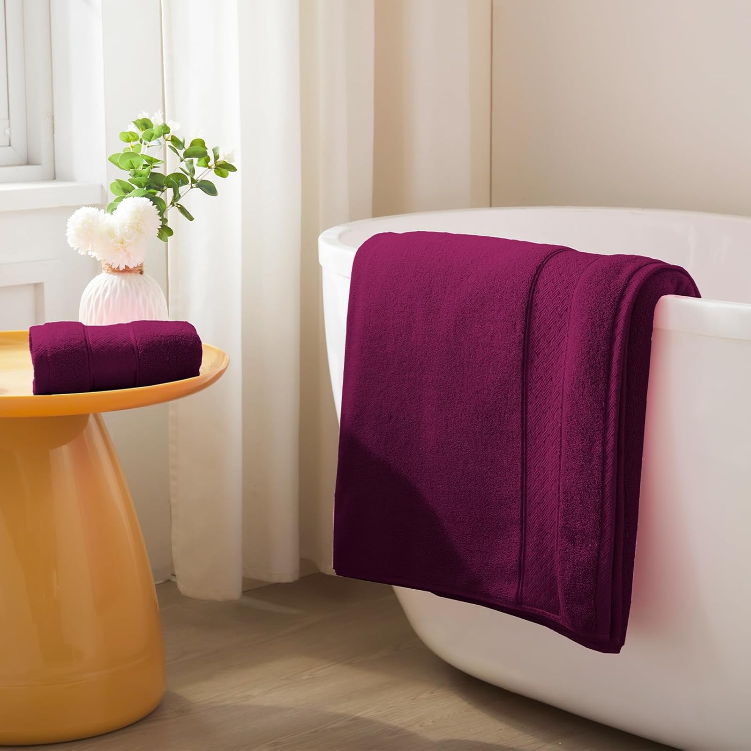 COZYART 6-Piece Bath Towel Set Plum Burgundy