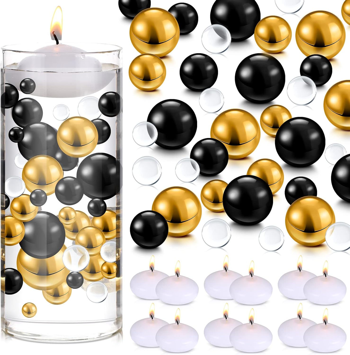 Fumete 10162 Pcs Floating Candles and Vase Beads Decor