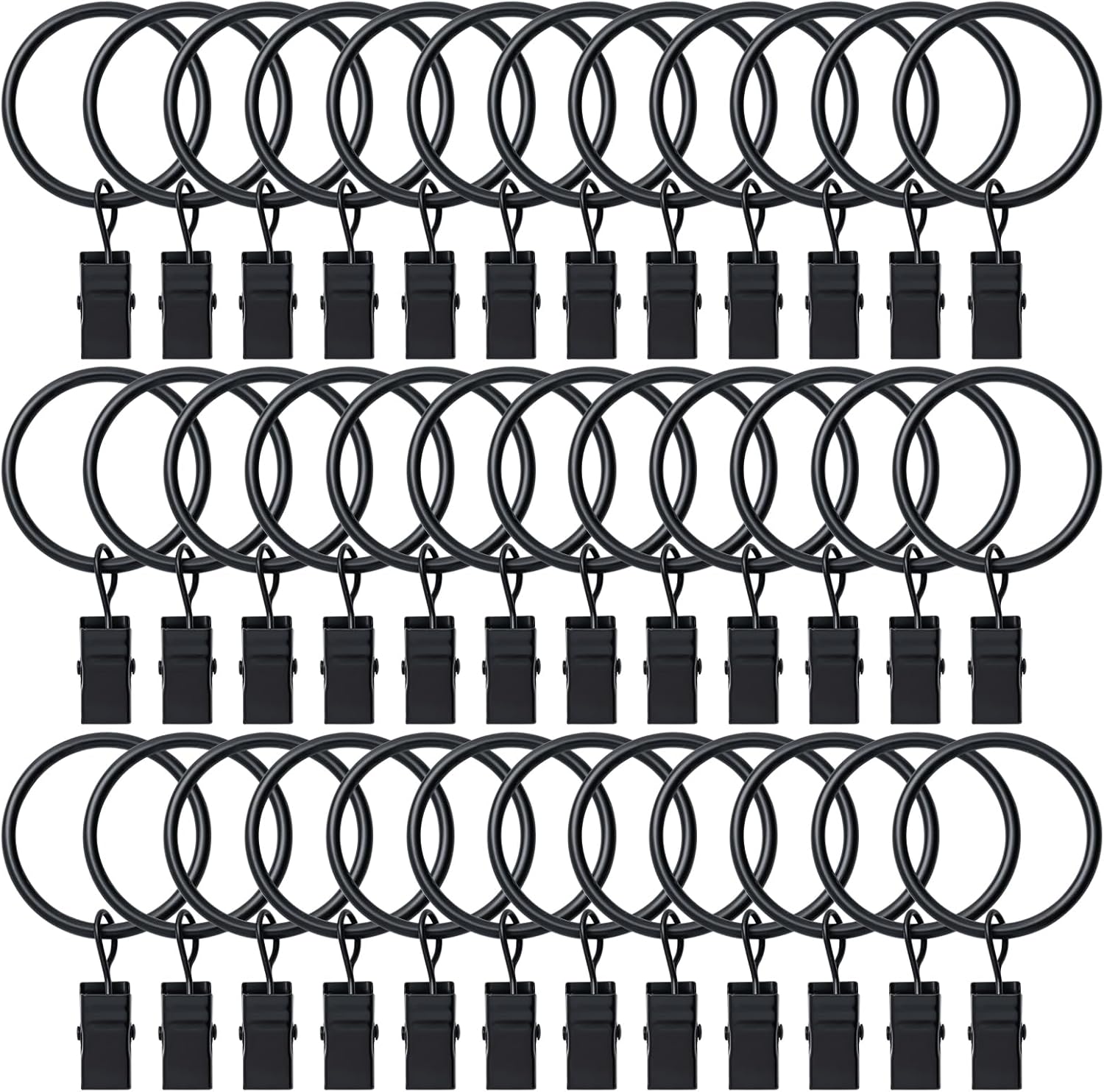 BOOMIBOO 36 Pack Curtain Rings with Clips