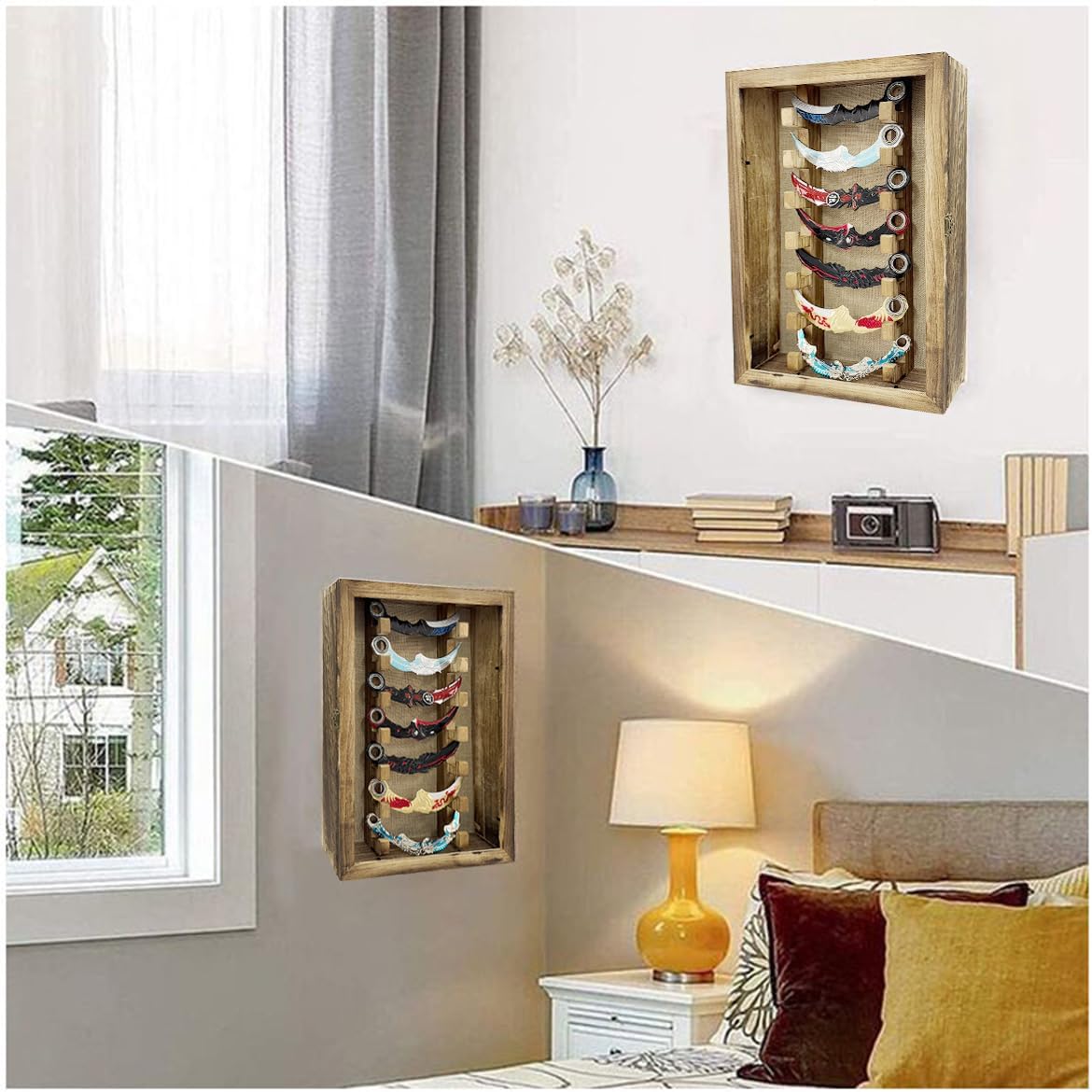 LITAITAI Wooden Knife Display Case with Hooks 1