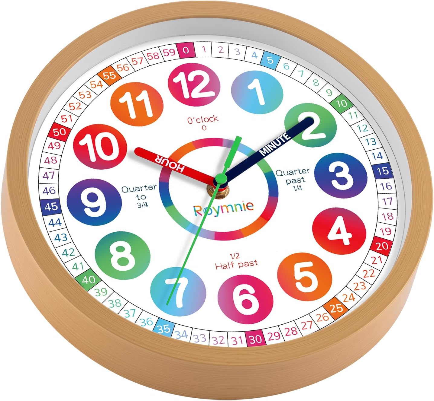 Roymnie Learning Clock for Kids 8 Inch Silent Non-Ticking