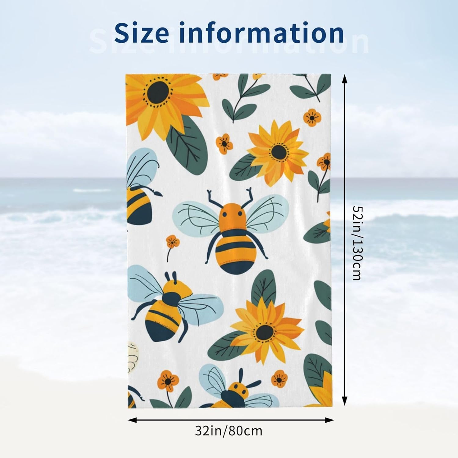 Bee and Sunflower Beach Towel 31x51in Ultra Soft Quick Dry Microfiber Pool Towel