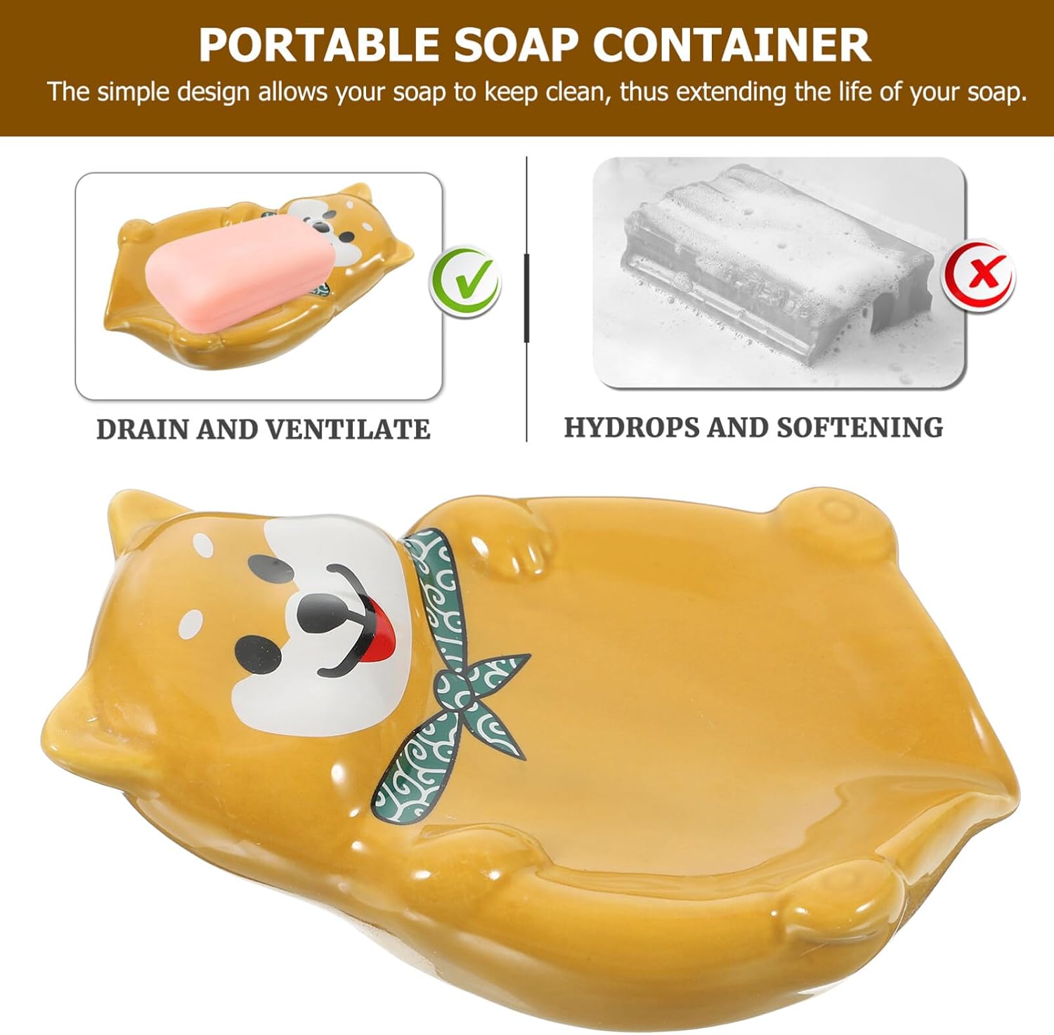 ABOOFAN Cute Dog Shape Ceramic Soap Dish Holder