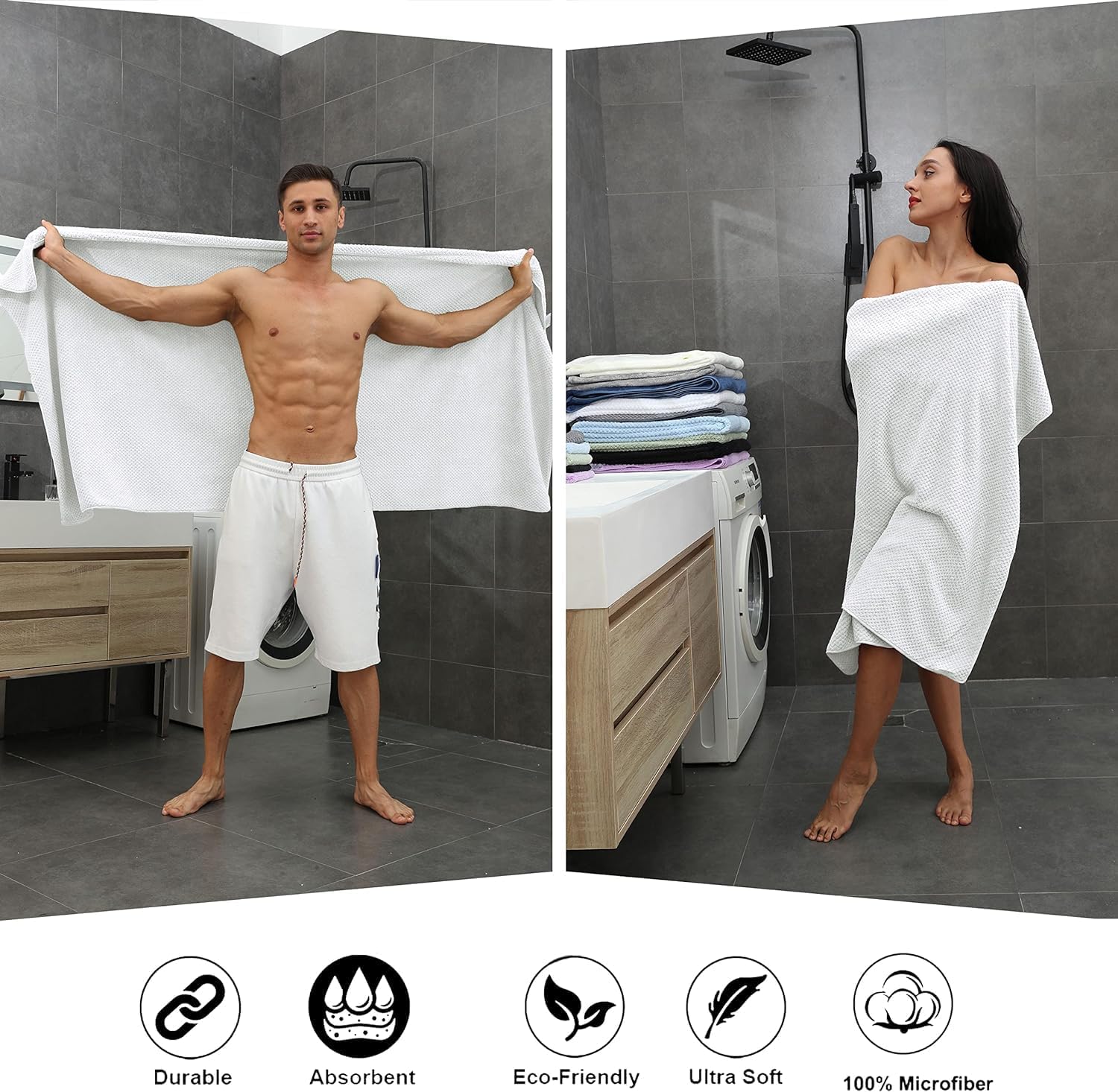 Smuge 4-Piece Bath Towel Set 35x70 Inches Quick Dry Microfiber