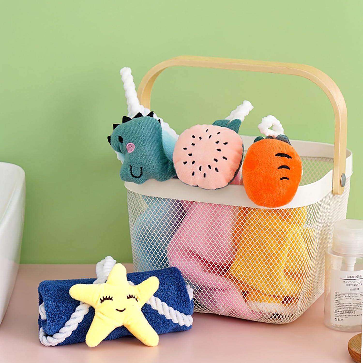4 Pack Soft Hand Towels with Hanging Loops Cute Cartoon Design