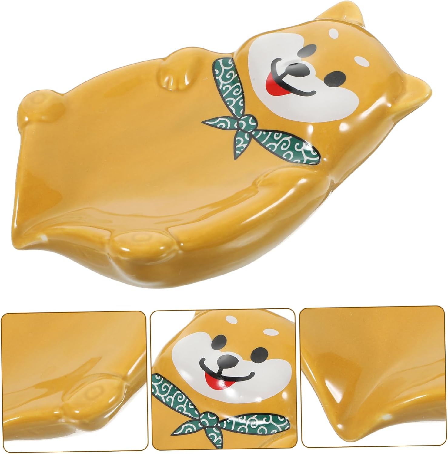 Amosfun Self Draining Dog Shape Ceramic Soap Holder
