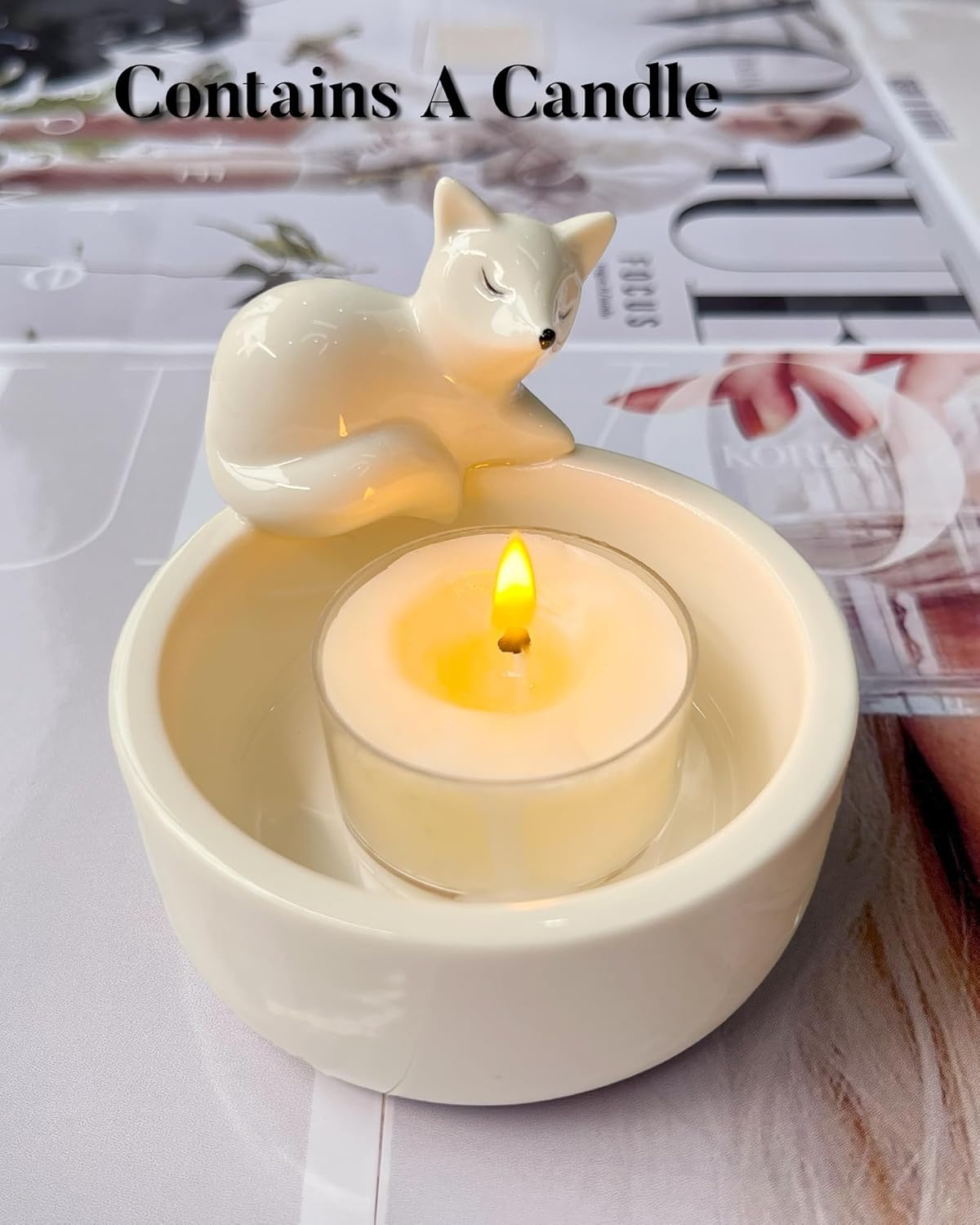 Fox Candle Holder Set with Scented Candle and Keychain