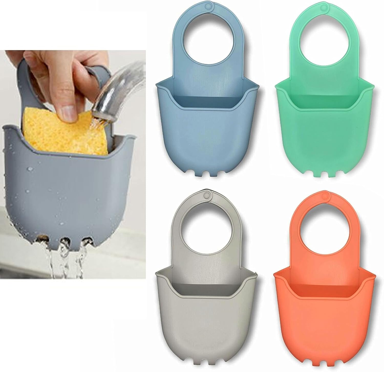 4 Sink Caddy Silicone Soap Holder Basket for Kitchen Bath Shower