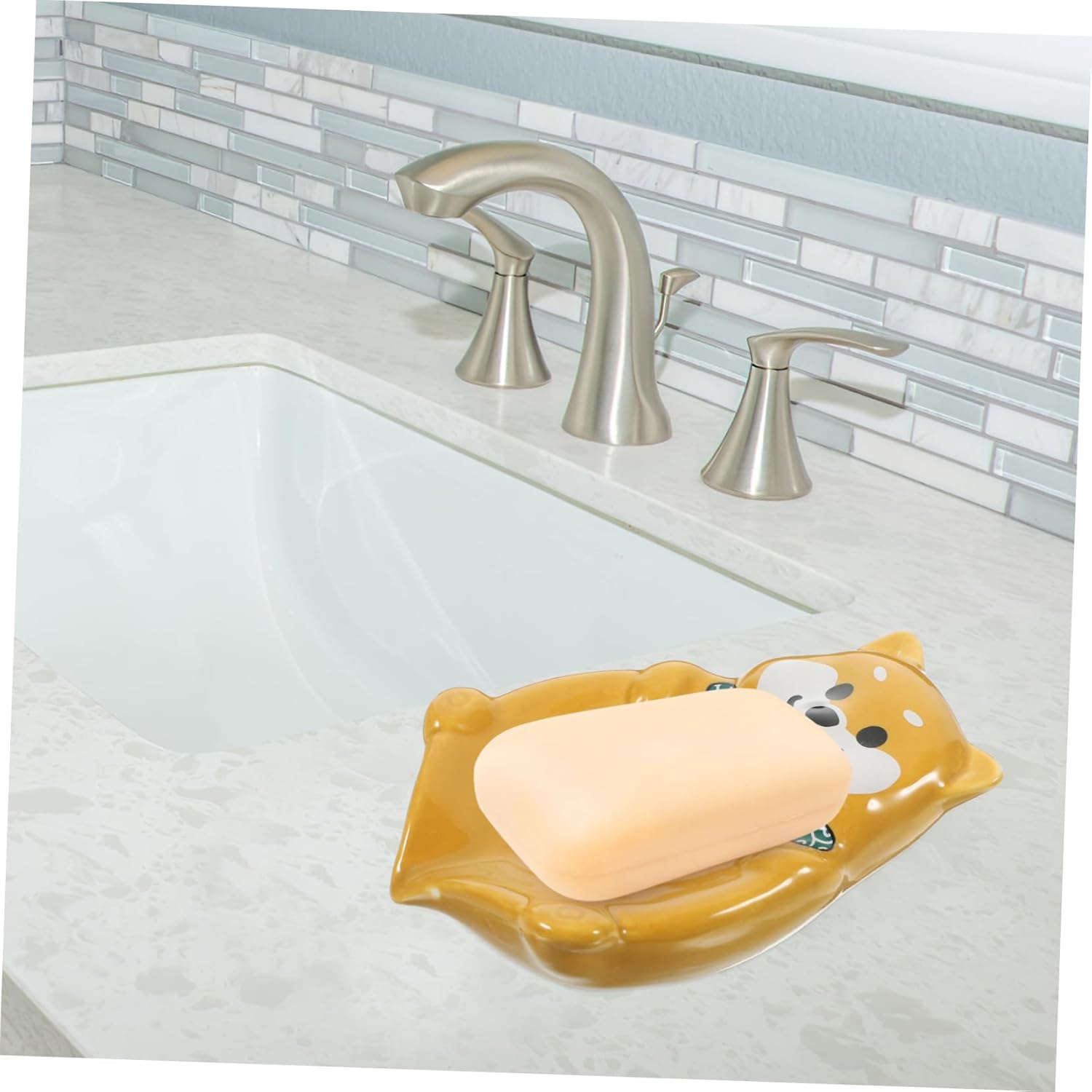 Cute Dog Shaped Ceramic Soap Holder with Drainage