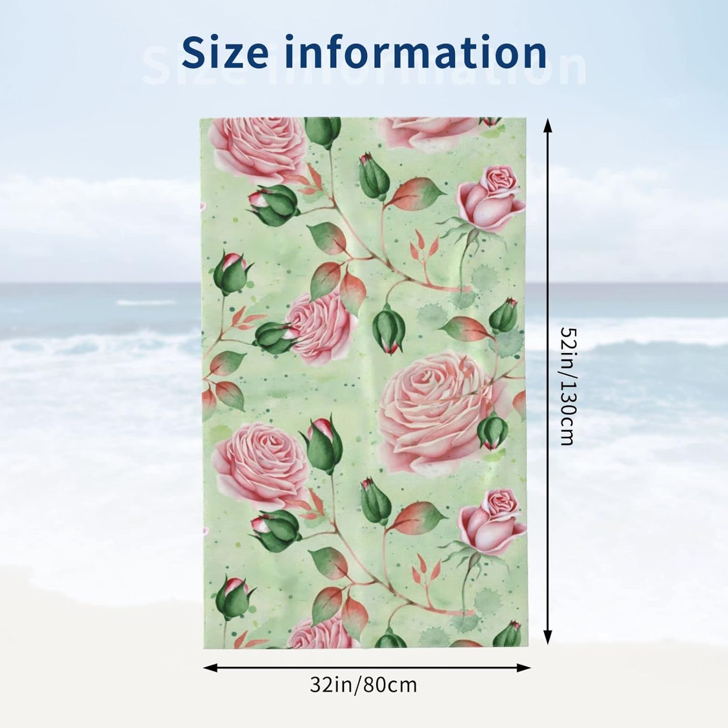 Pretty Pink and Green Floral Beach Towels for Kids Adults