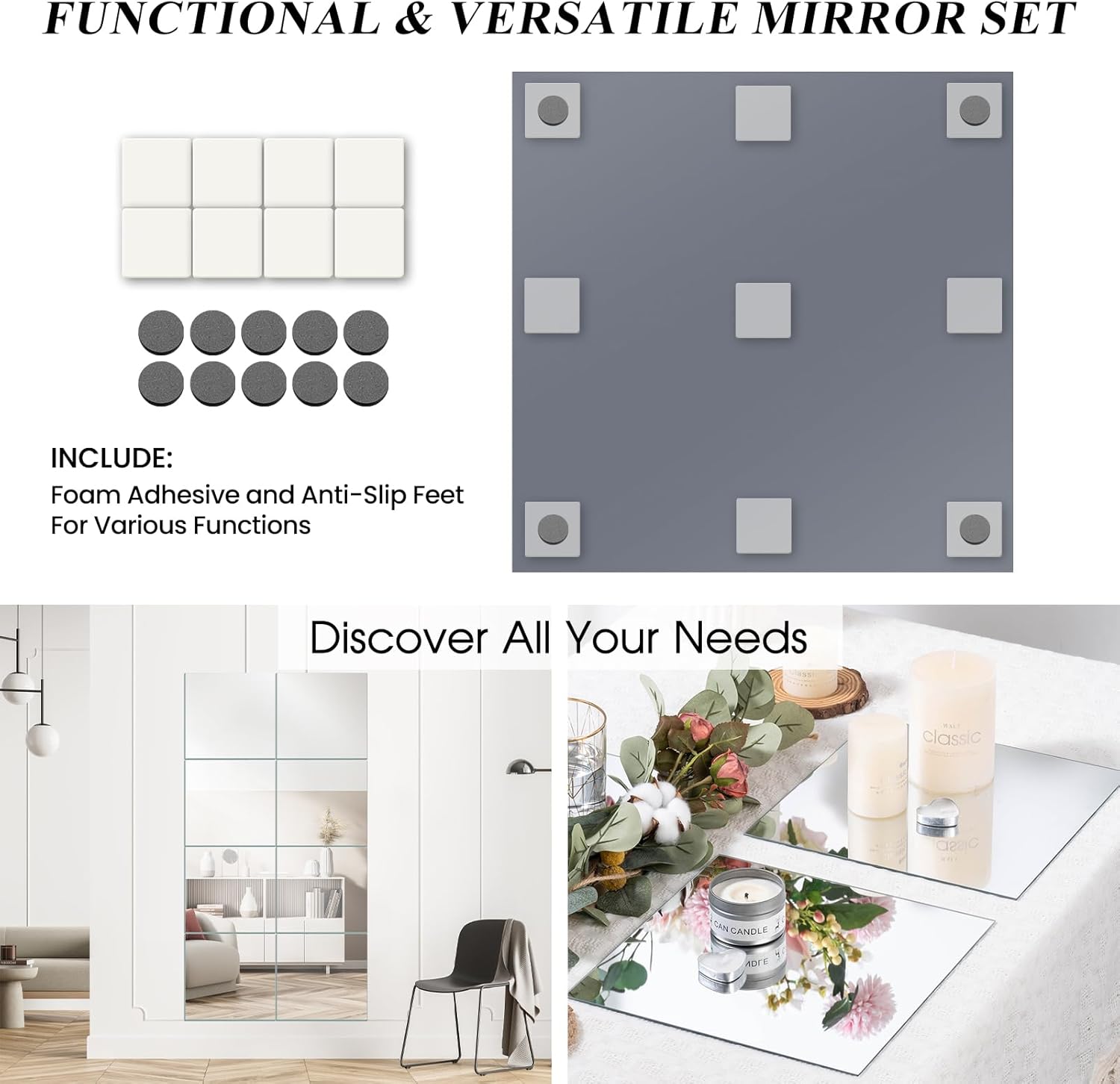 VASUHOME 12 Square Mirror Candle Holders Set of 12