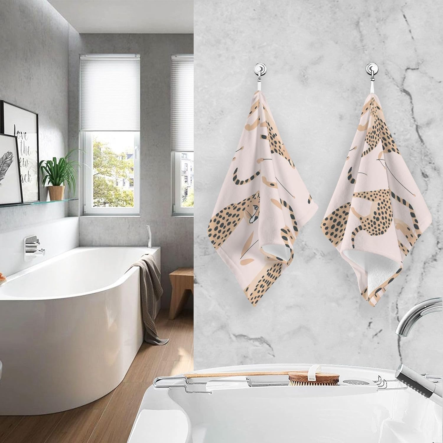 Bolaz Cheetah Leopard Hand Towels 2PCS Soft Cotton 1