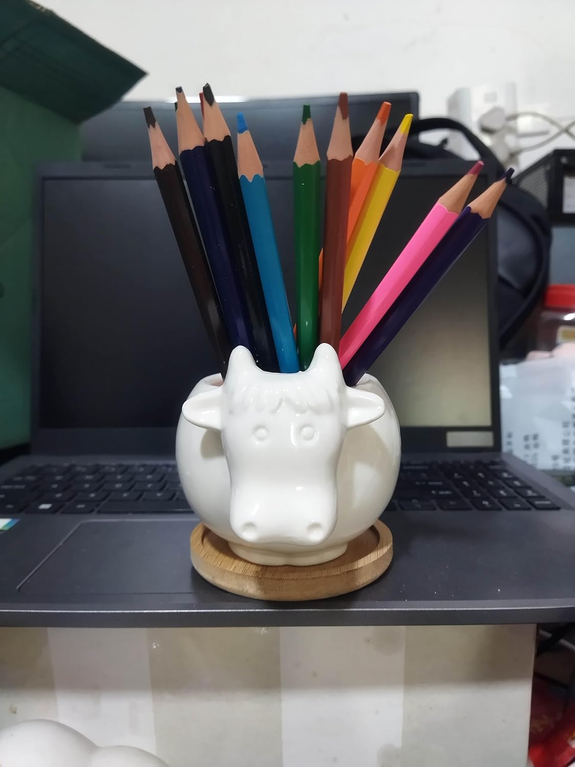 Cute Cartoon Ceramic Succulent Cactus Plant Pot with Drainage Hole - White Cow Design