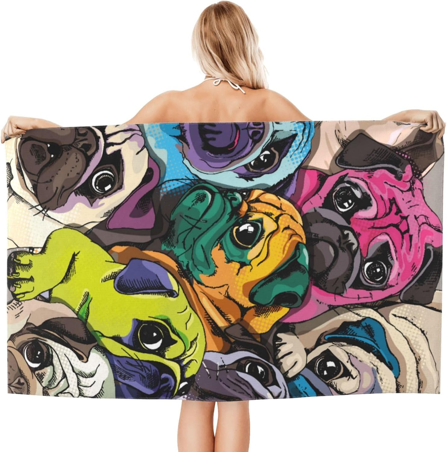 HKHEHOP Pug Fun Dog Face Beach Towel Quick Dry Microfiber