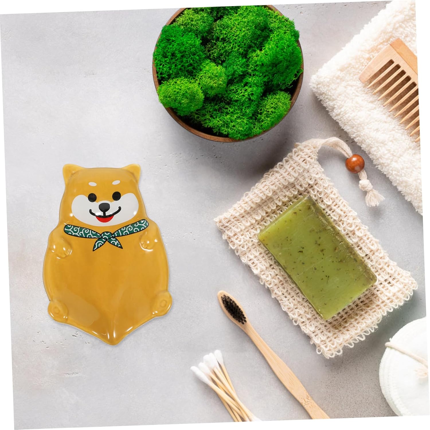 Wakauto Dog Shape Ceramic Soap Dish for Bathroom Decor