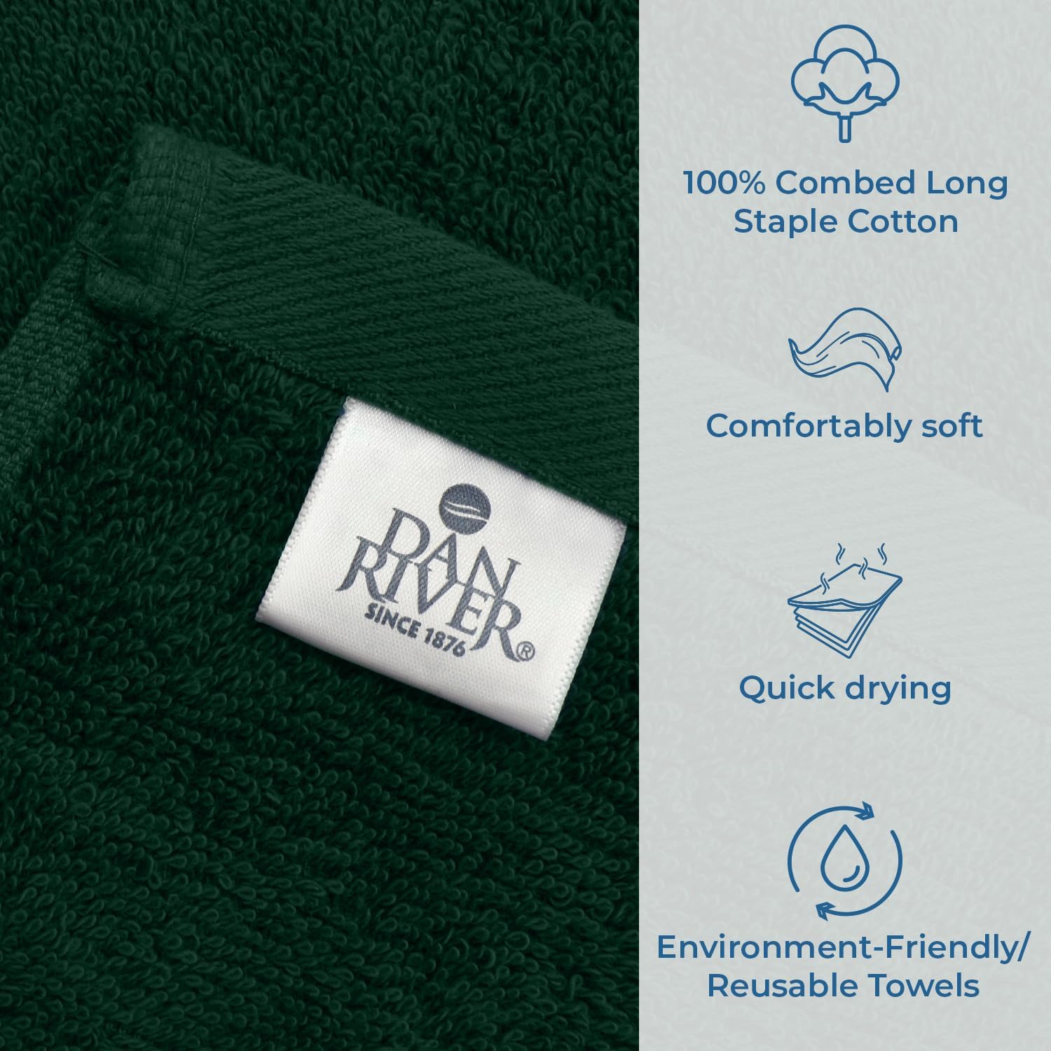DAN RIVER 100 Cotton Bath Towels 27x54 inches Pack of 4 Hunter Green