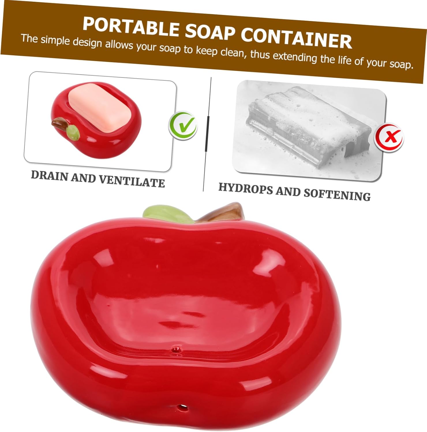BRIGHTFUFU Apple Shaped Ceramic Soap Dish with Drainage
