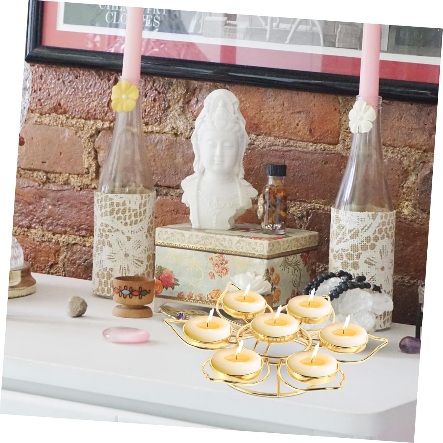 PRETYZOOM 7-Light Lotus Ghee Lamp Holder Decorative