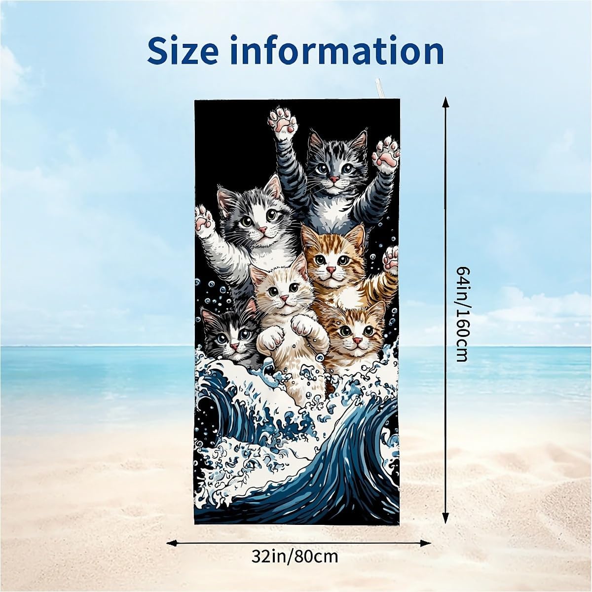 Funny Cat Surfing Fluffy Beach Towel 32x64 Inch