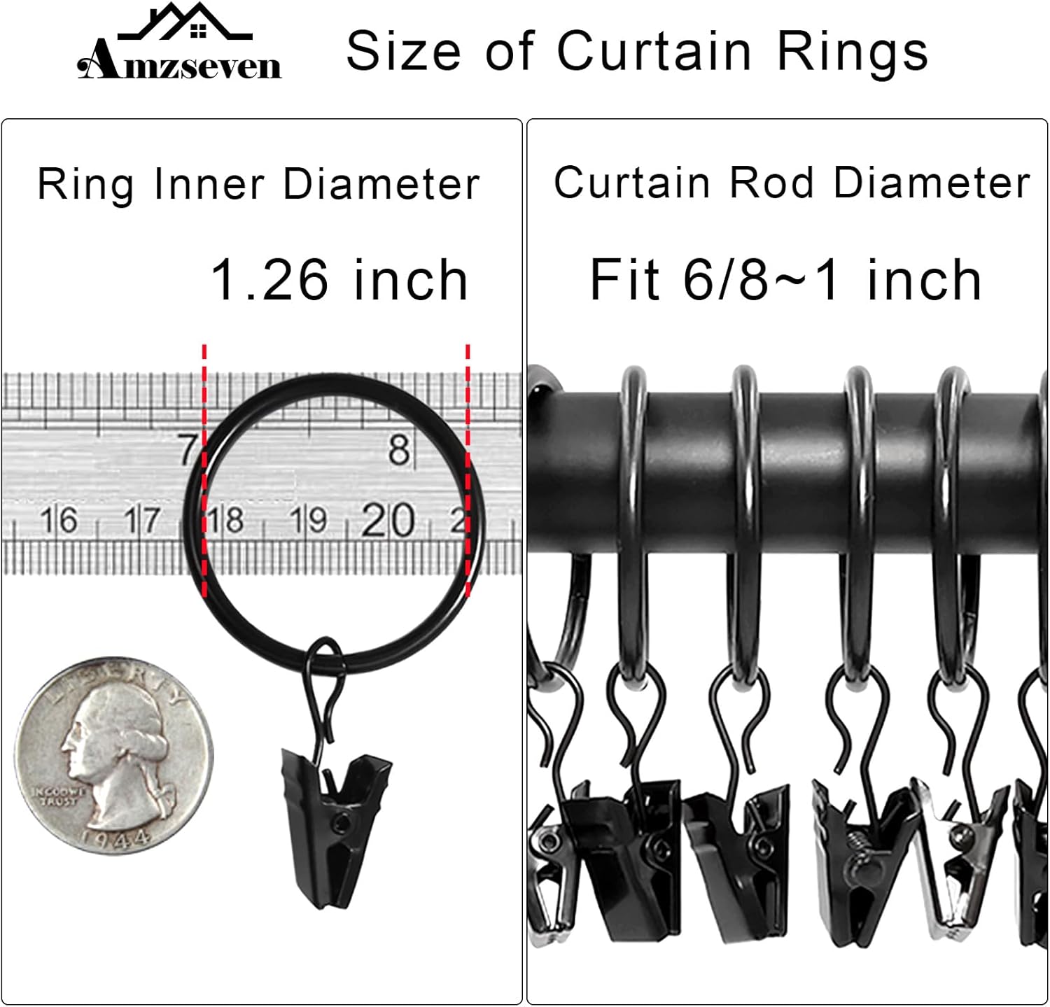 40 Pack Curtain Clips with Rings Black 126 in Diameter