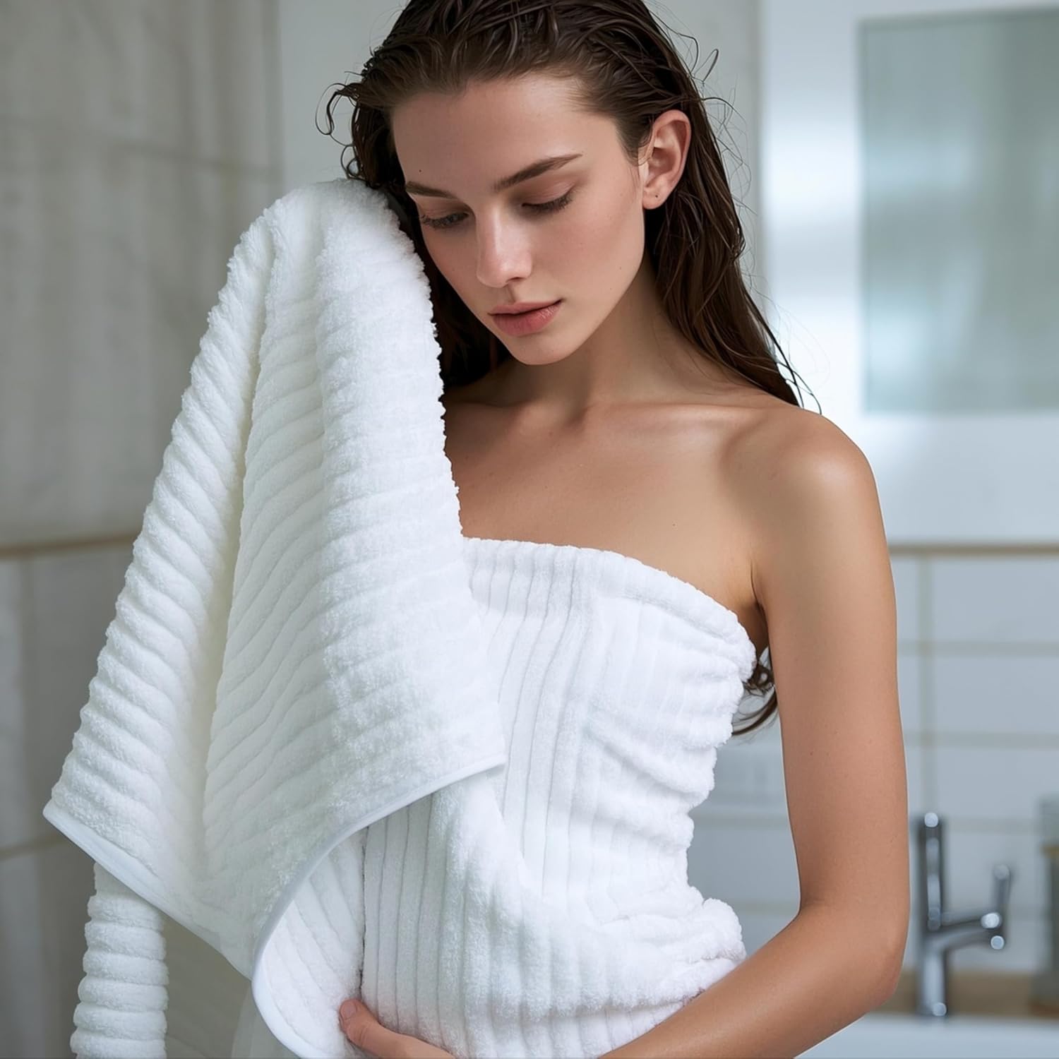 NALIVO Extra Large Towel Set of 6 40x80 White