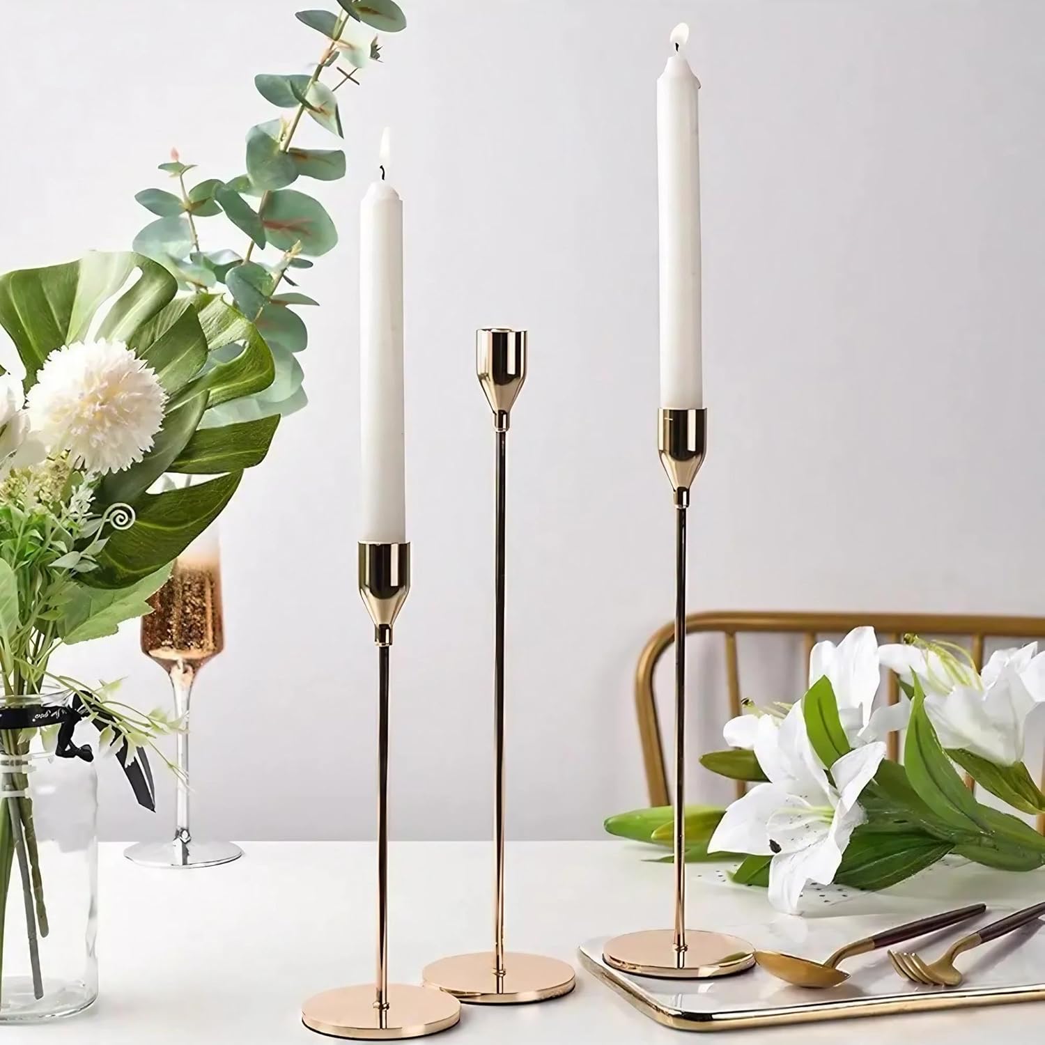 Gold Candle Holder Set of 3 for Home Decor