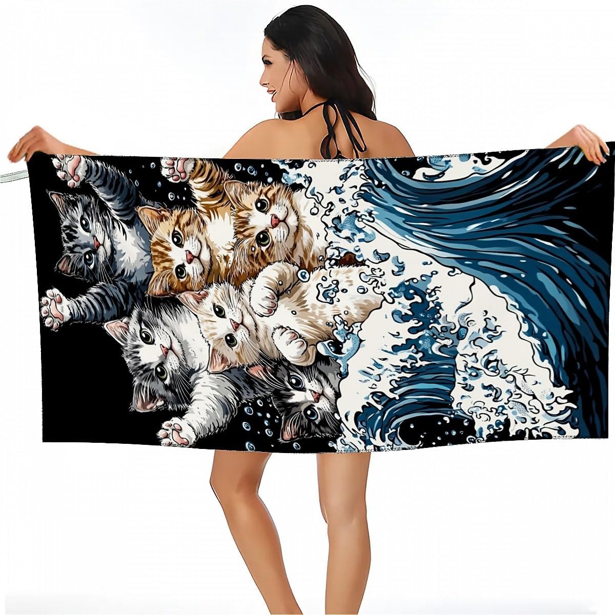 Funny Cat Surfing Fluffy Beach Towel 32x64 Inch