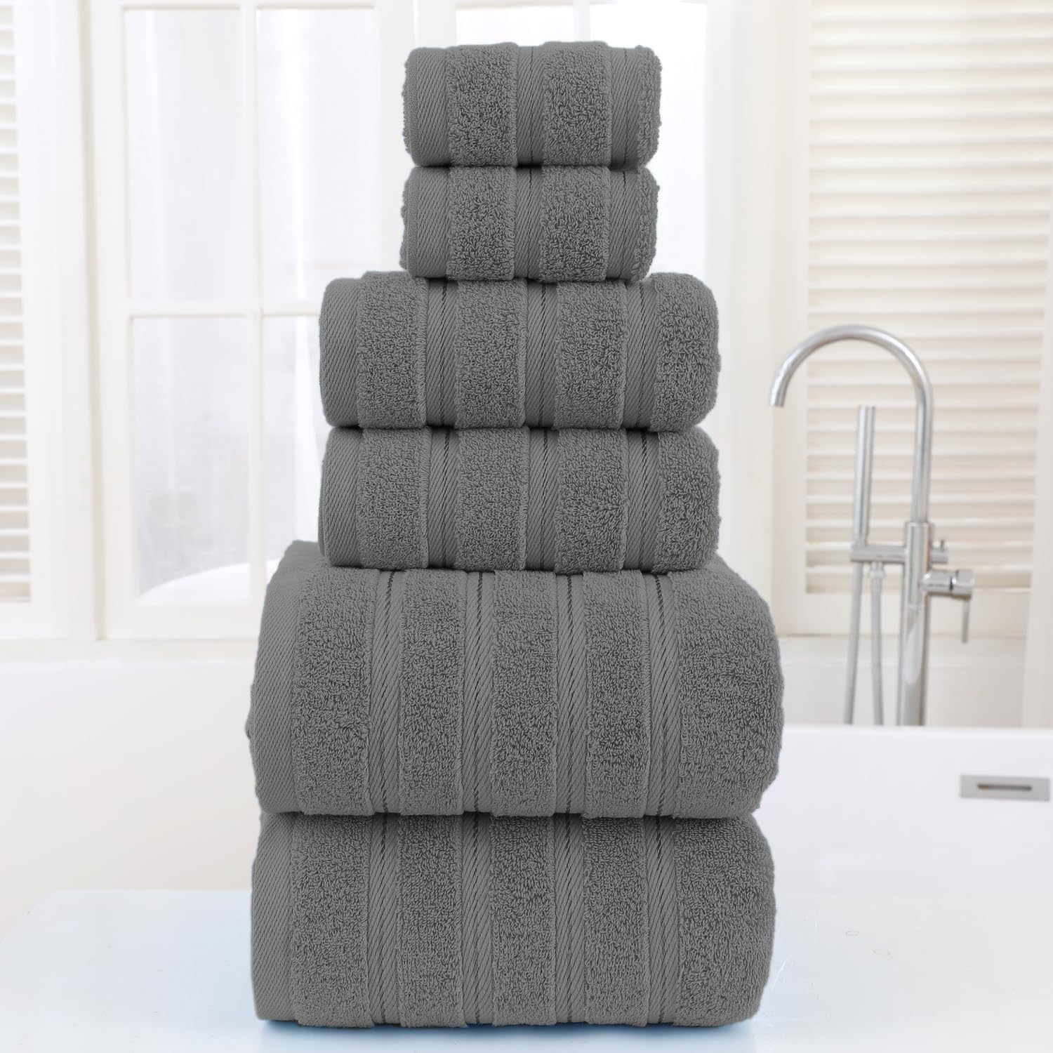 ZISH Soft Linen Luxury 100 Turkish Cotton Towel Set - 6 Pieces Grey