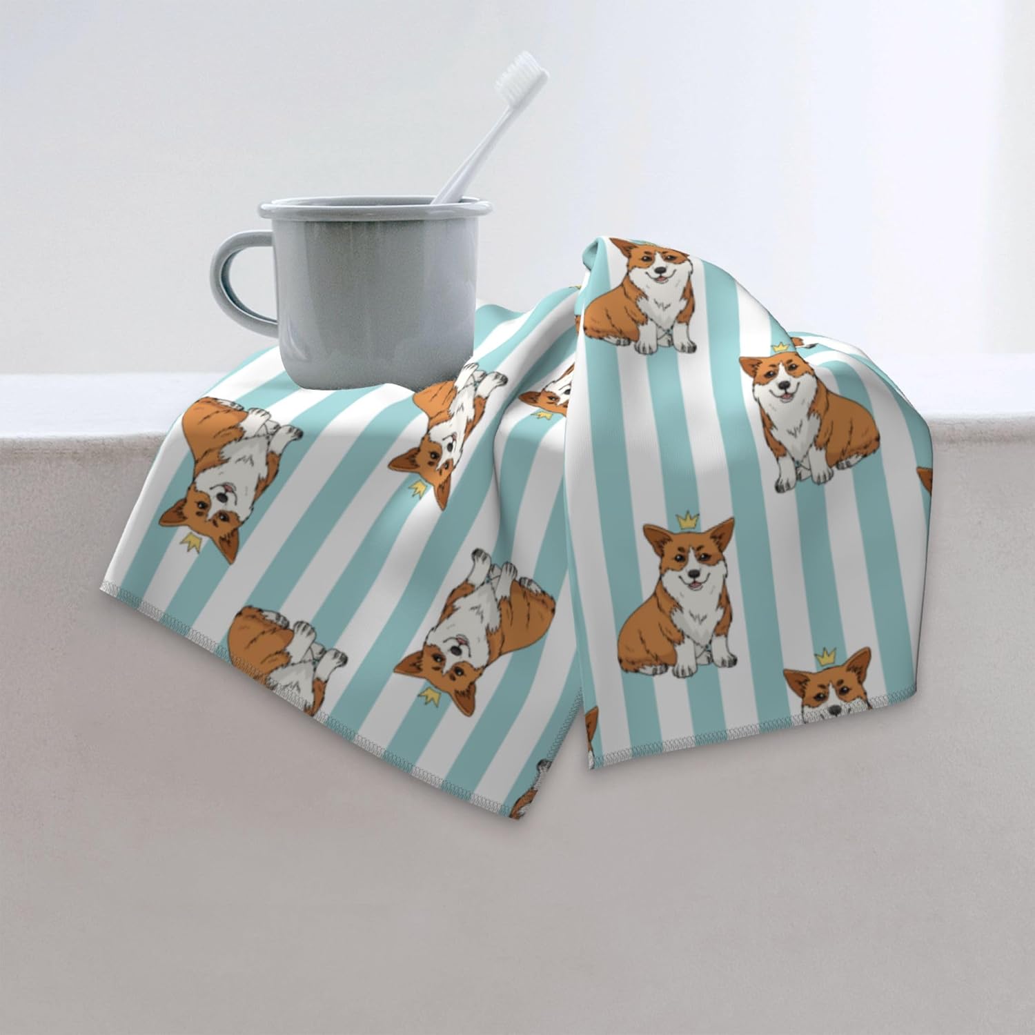 HIKENVIU Corgi Dog Bath Towels Set of 2 14x28 Inch