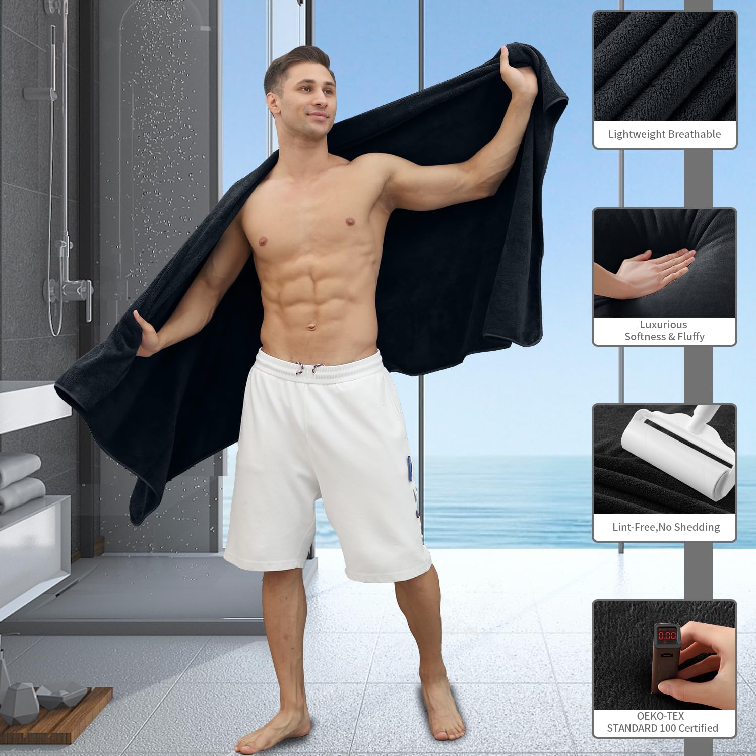 MAGGEA 4-Piece Extra Large Bath Sheet Set - 35x70 Ultra Soft Black Towels