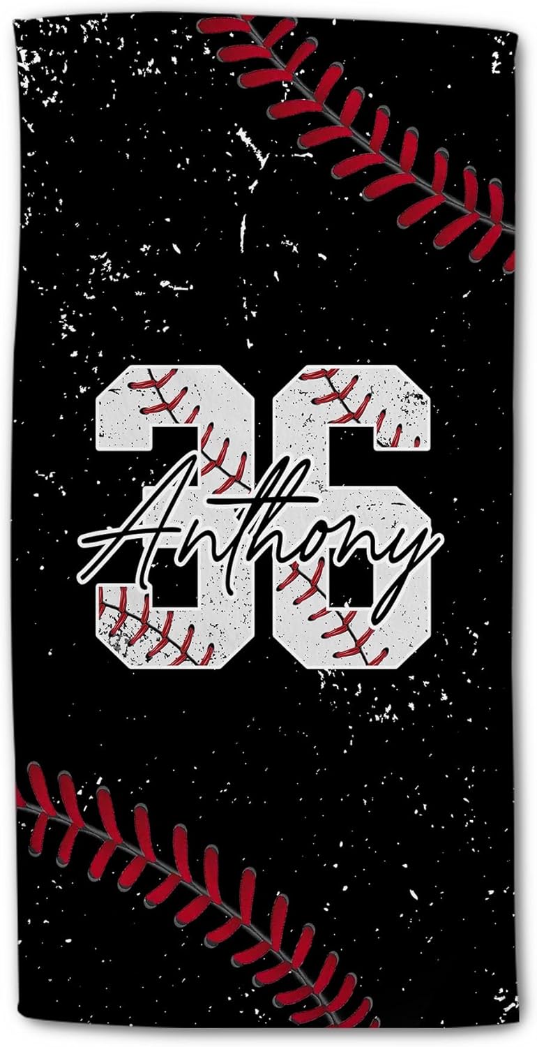 Personalized Baseball Beach Towel with Name and Number