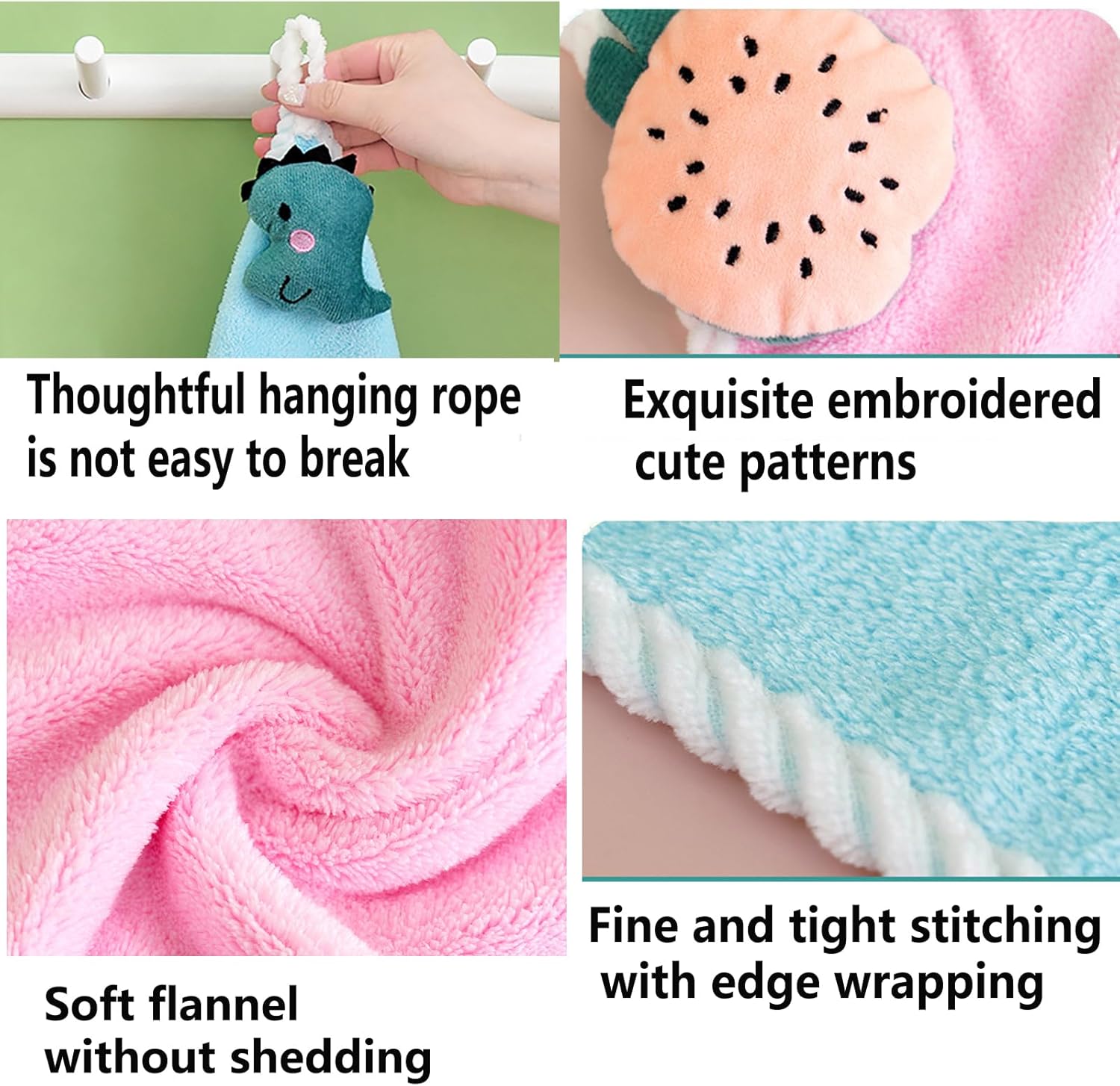 4 Pack Soft Hand Towels with Hanging Loops Cute Cartoon Design