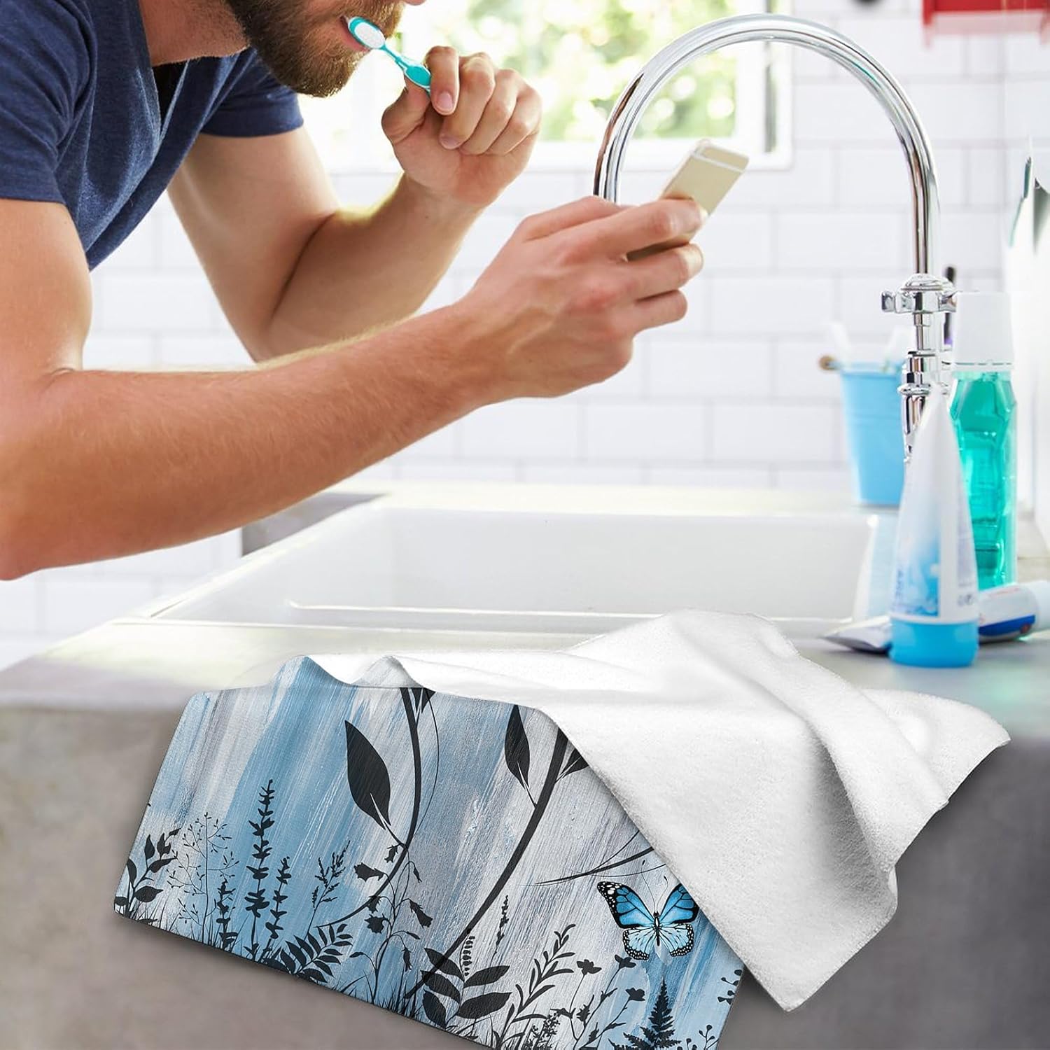 Bapcoku Butterfly Daisy Hand Towels Set of 2