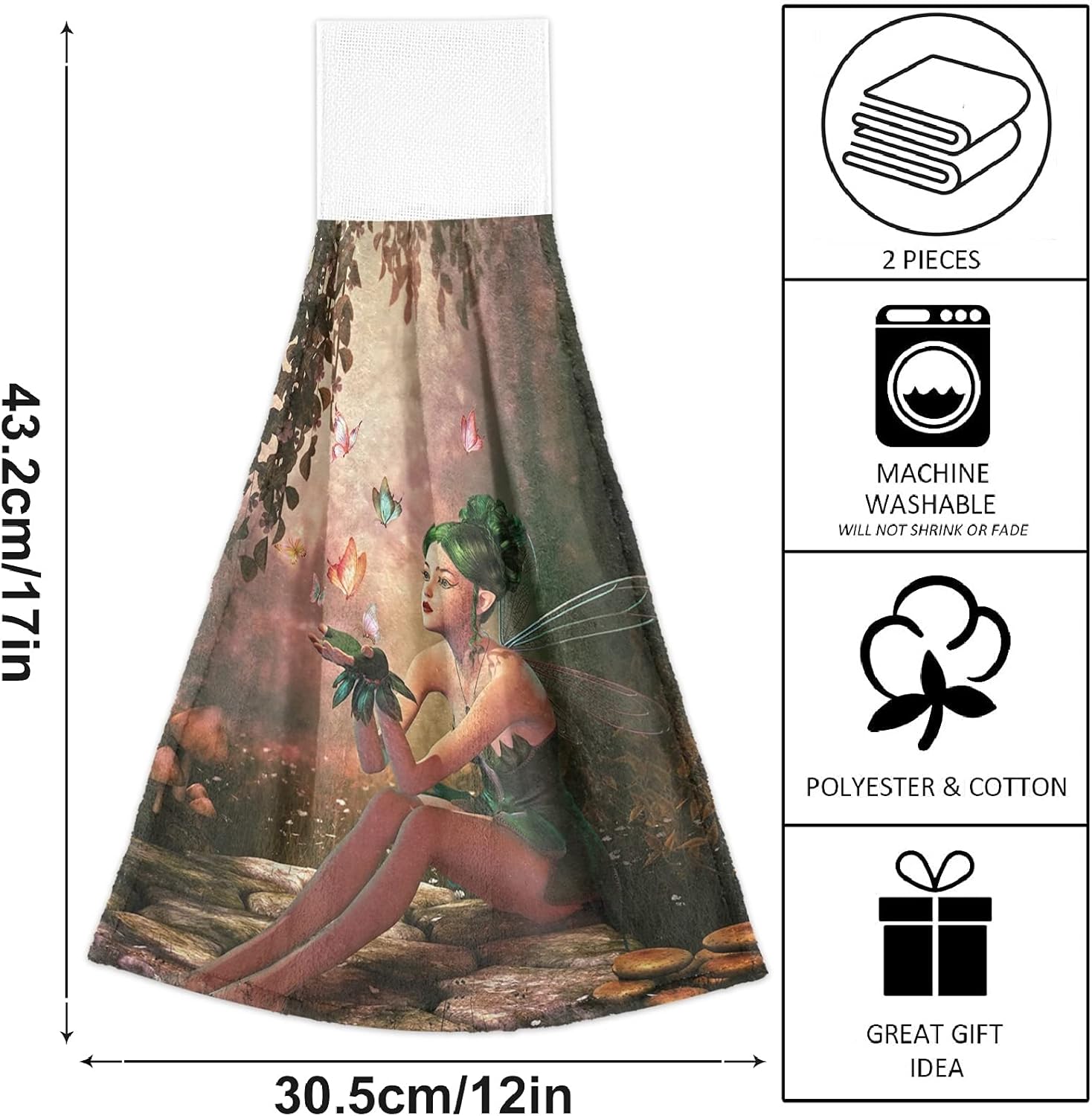 visesunny 2 Pack Soft Cotton Kitchen Hand Towels with Hanging Loop