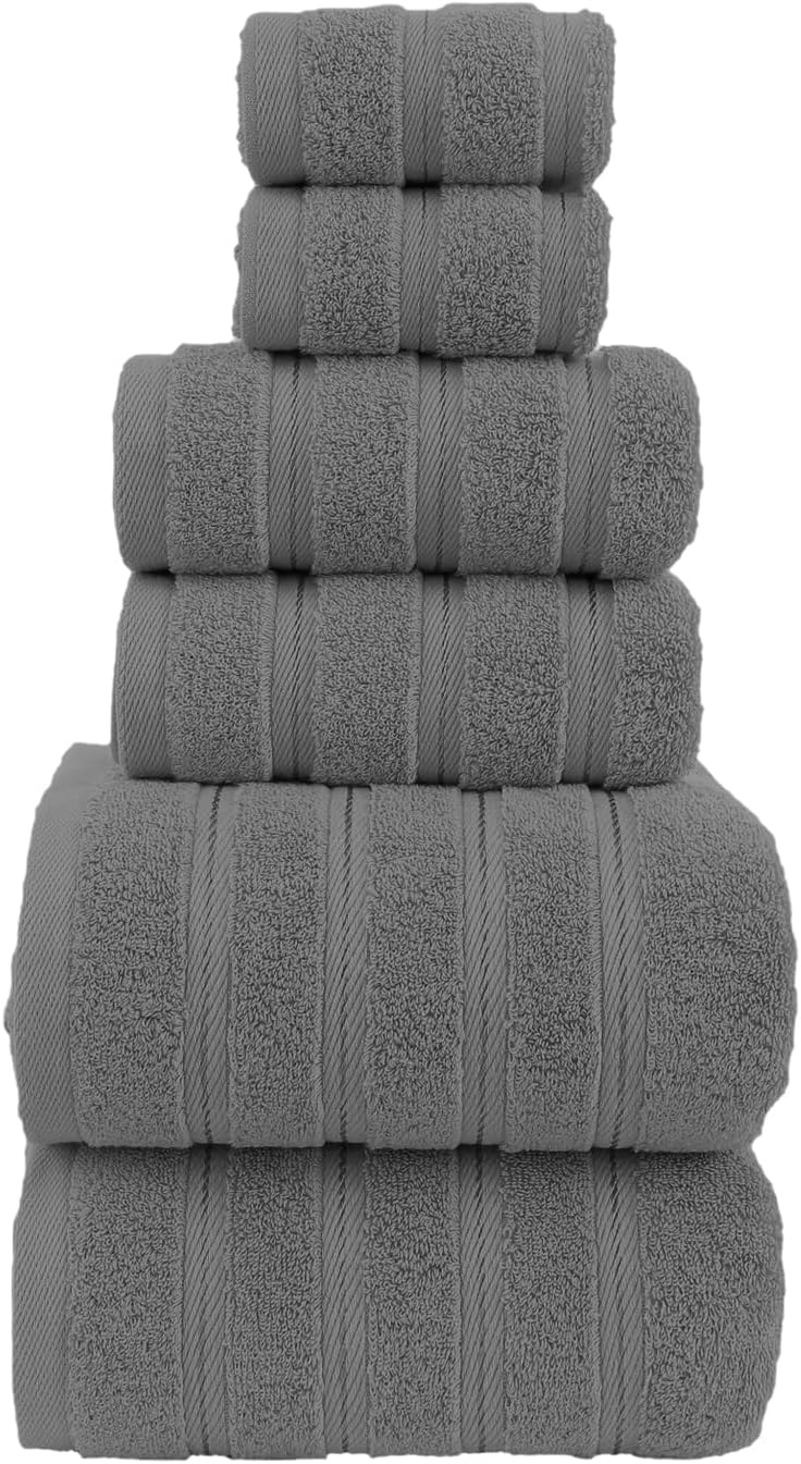 ZISH Soft Linen Luxury 100 Turkish Cotton Towel Set - 6 Pieces Grey