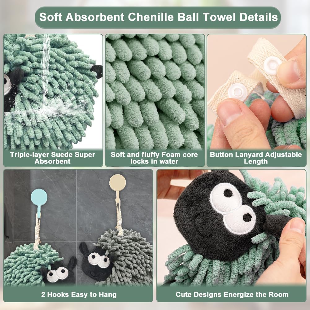 2 Pack Chenille Hand Towel with Hanging Loops