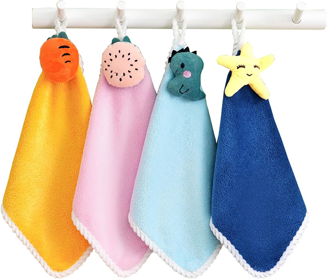 4 Pack Soft Hand Towels with Hanging Loops Cute Cartoon Design