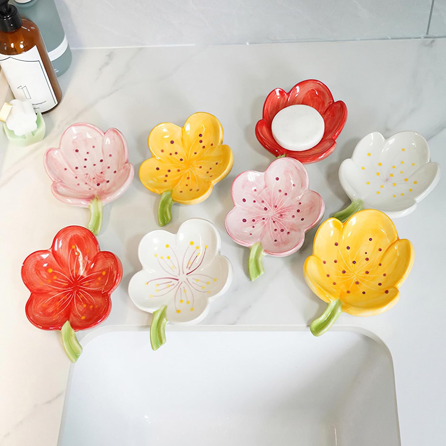 Self-Draining Soap Dish Flower Shaped Tulip Orange Holder