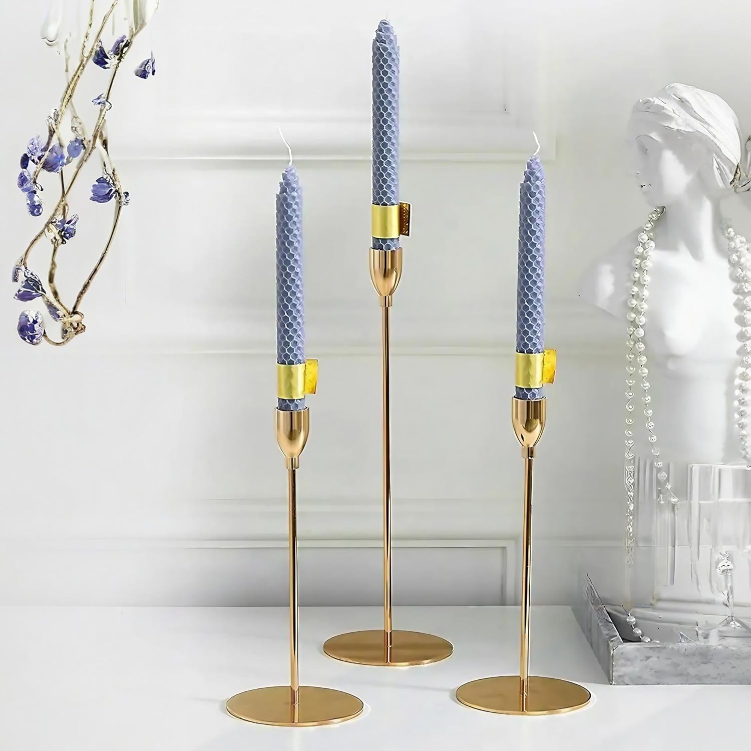 Gold Candle Holder Set of 3 for Home Decor