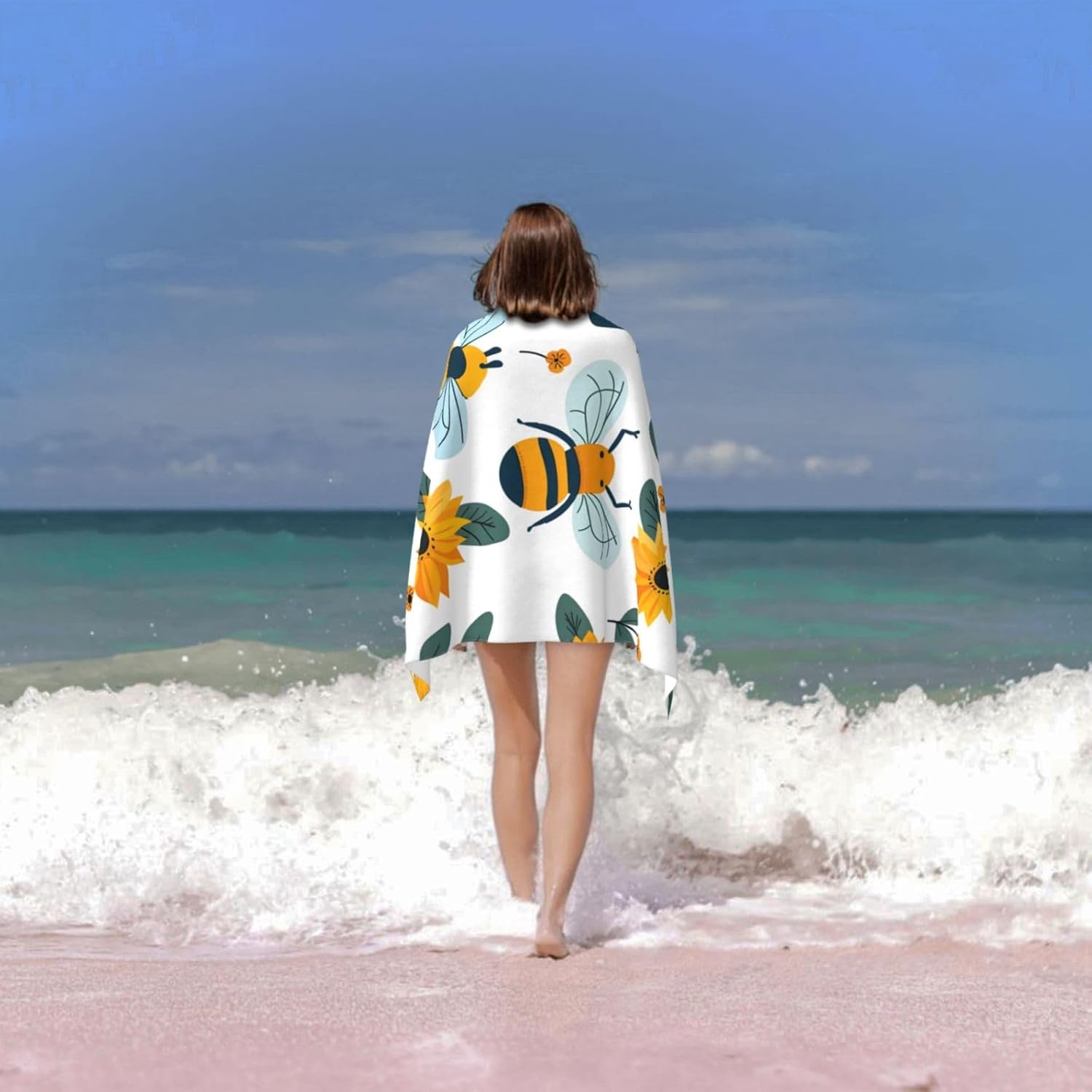 Bee and Sunflower Beach Towel 31x51in Ultra Soft Quick Dry Microfiber Pool Towel