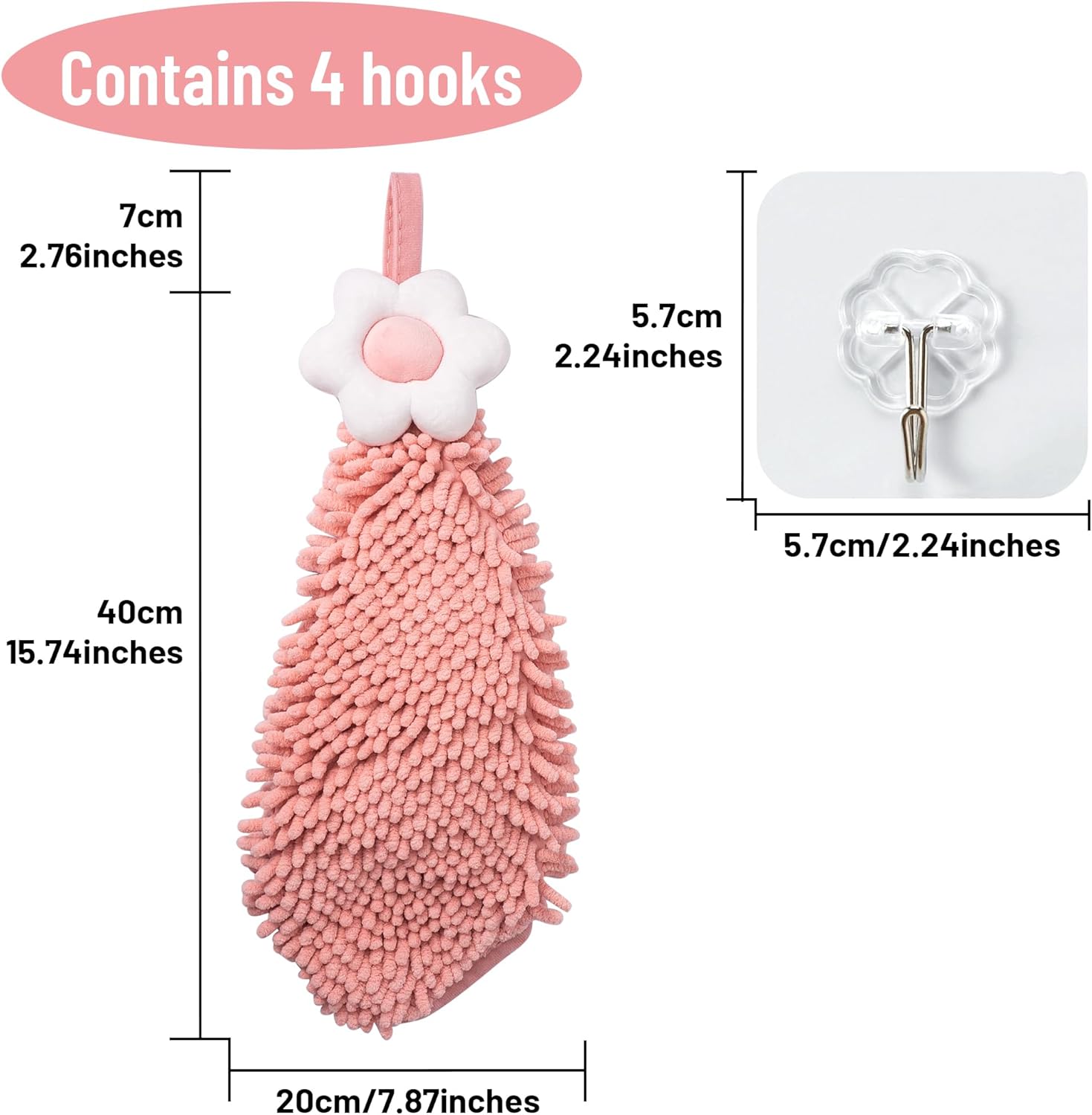 Dormercy Cute Chenille Hand Towels with 4 Hooks