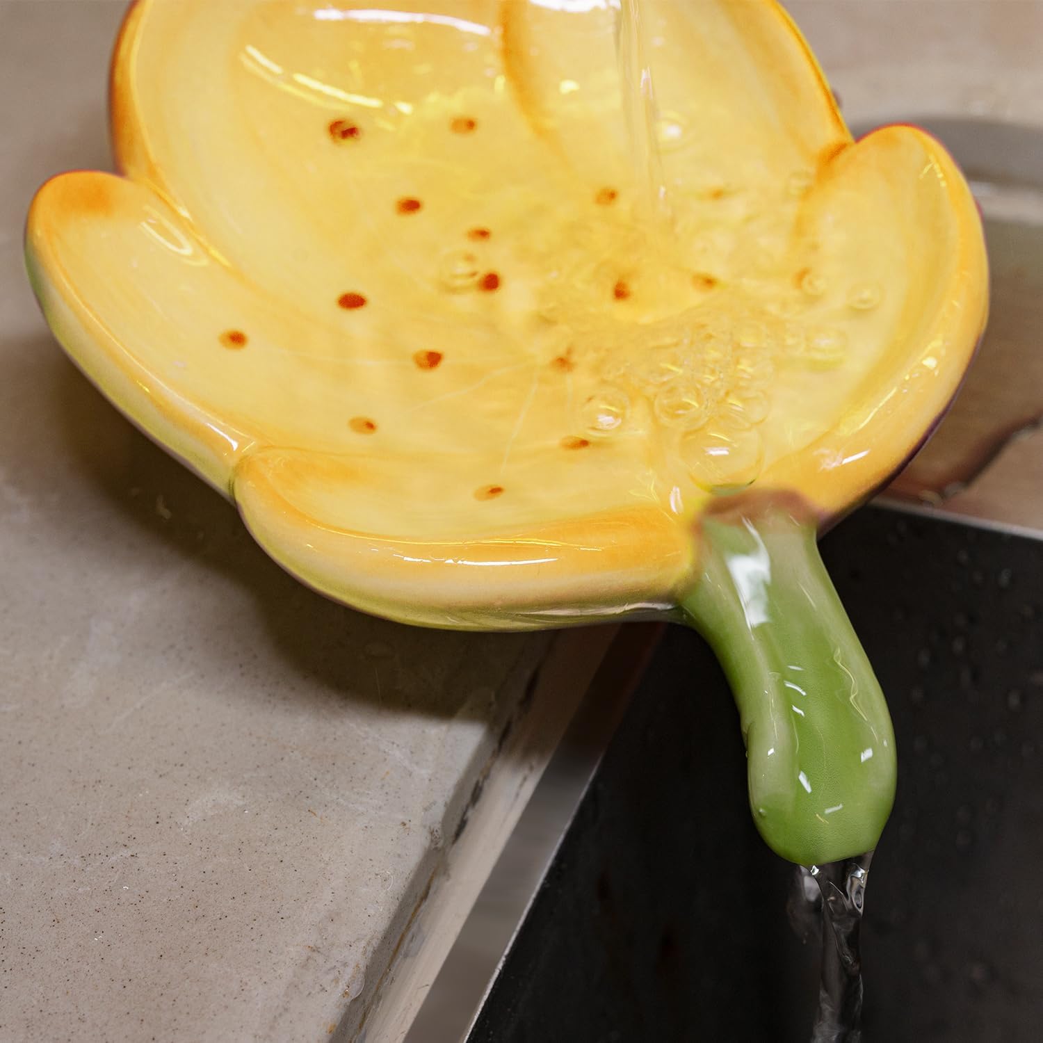 LINXUXIE Floral Ceramic Soap Dish Holder Orange