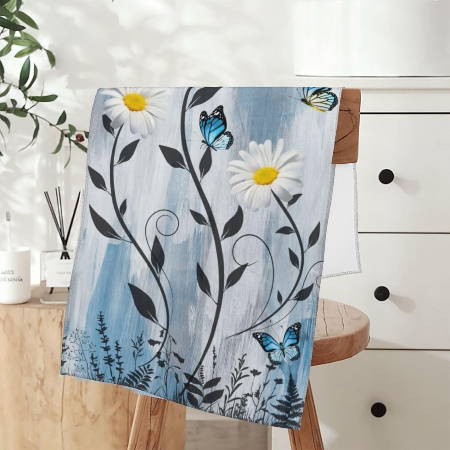 Bapcoku Butterfly Daisy Hand Towels Set of 2