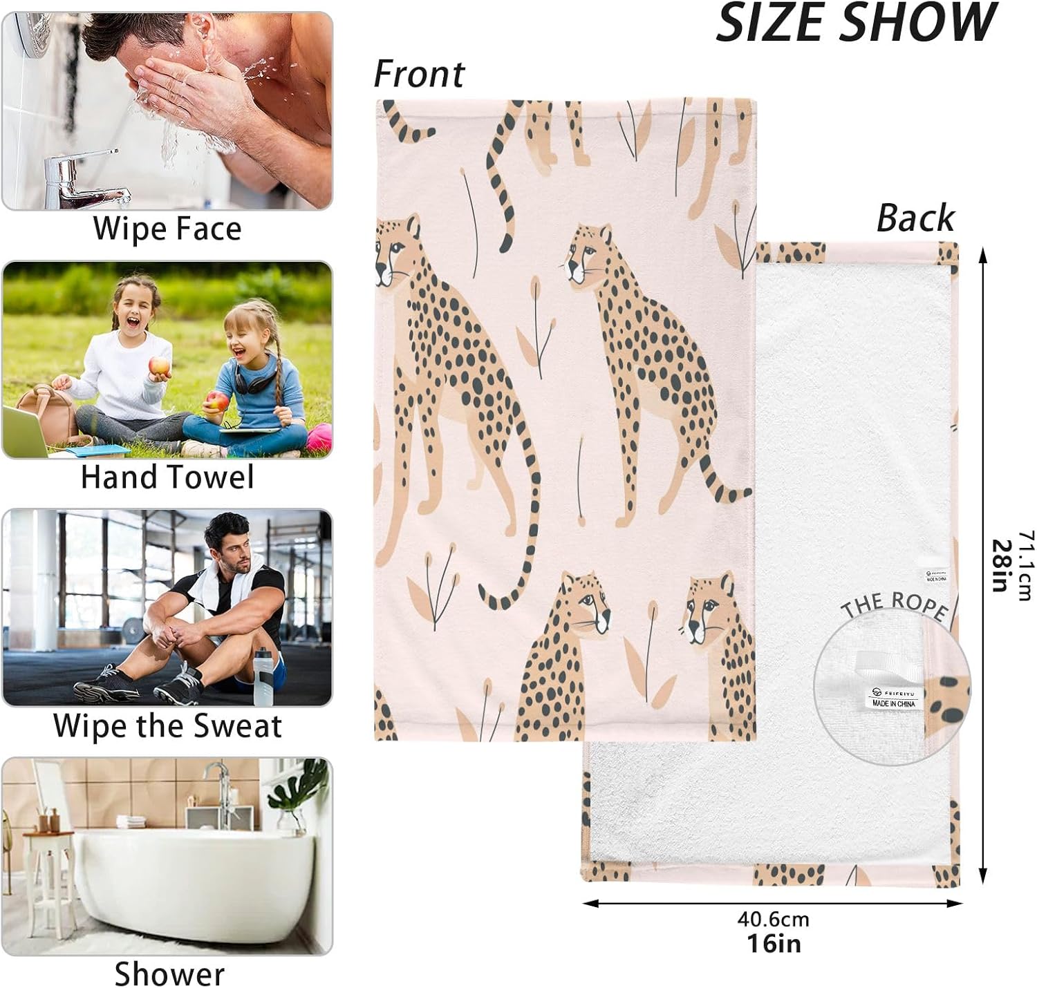 Bolaz Cheetah Leopard Hand Towels 2PCS Soft Cotton 1