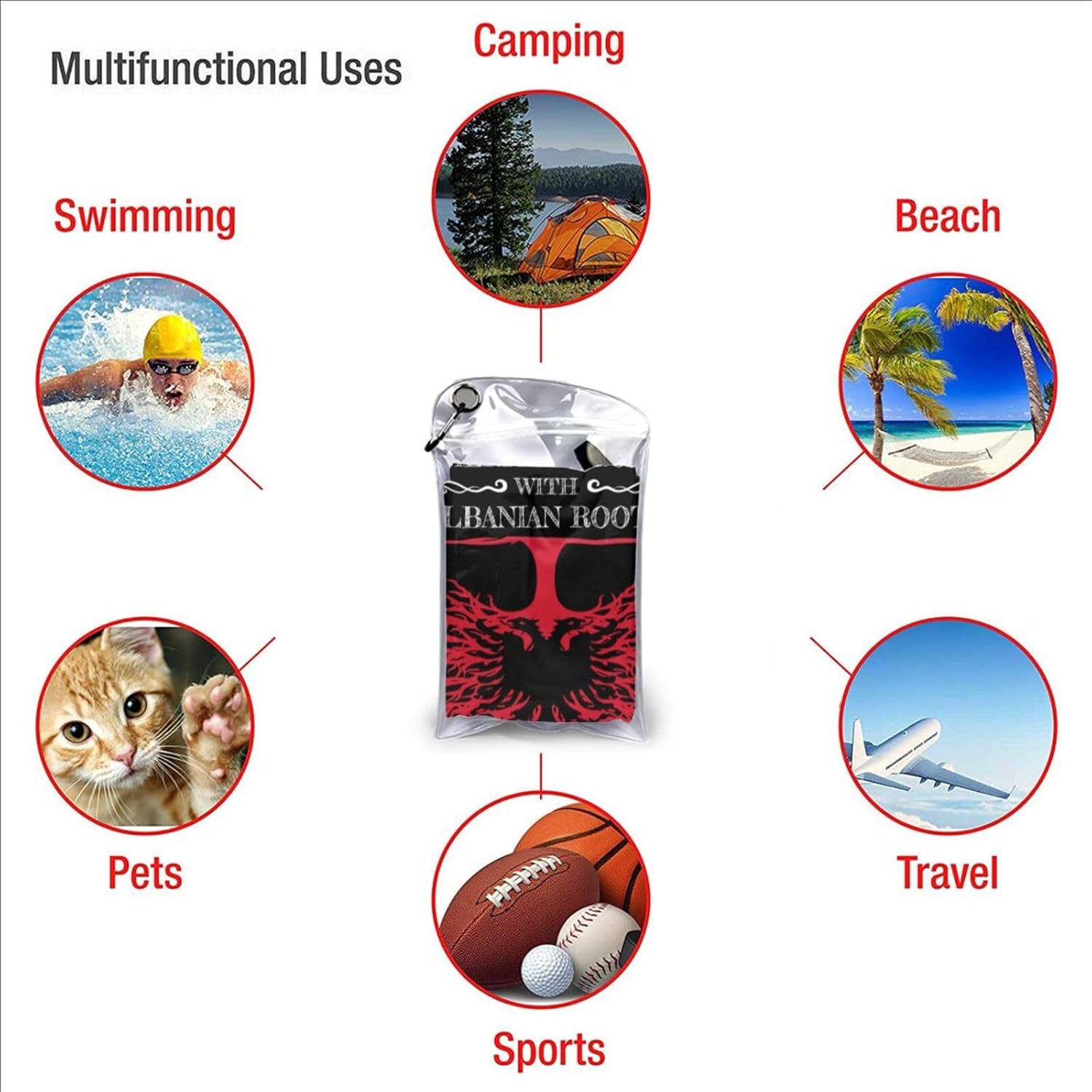 Albanian Flag Beach Towel for Men Women