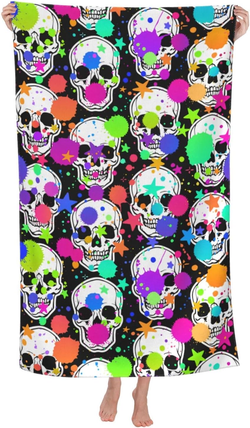 VOOHDDY Bright Skull Beach Towel - Large Soft Microfiber Quick Dry Oversized